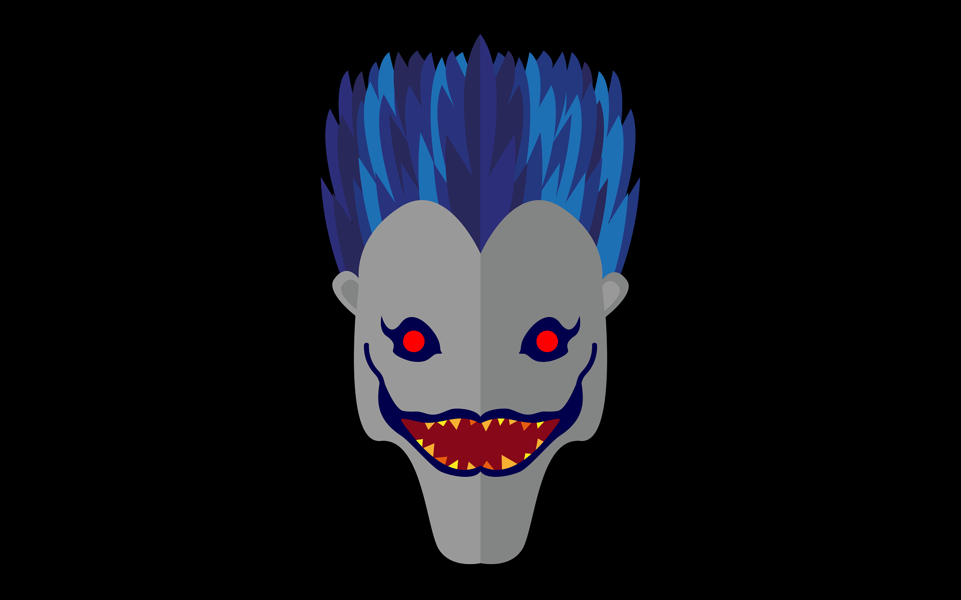 Un Dieu de la mort aux cheveux bleus et au regard rouge sang