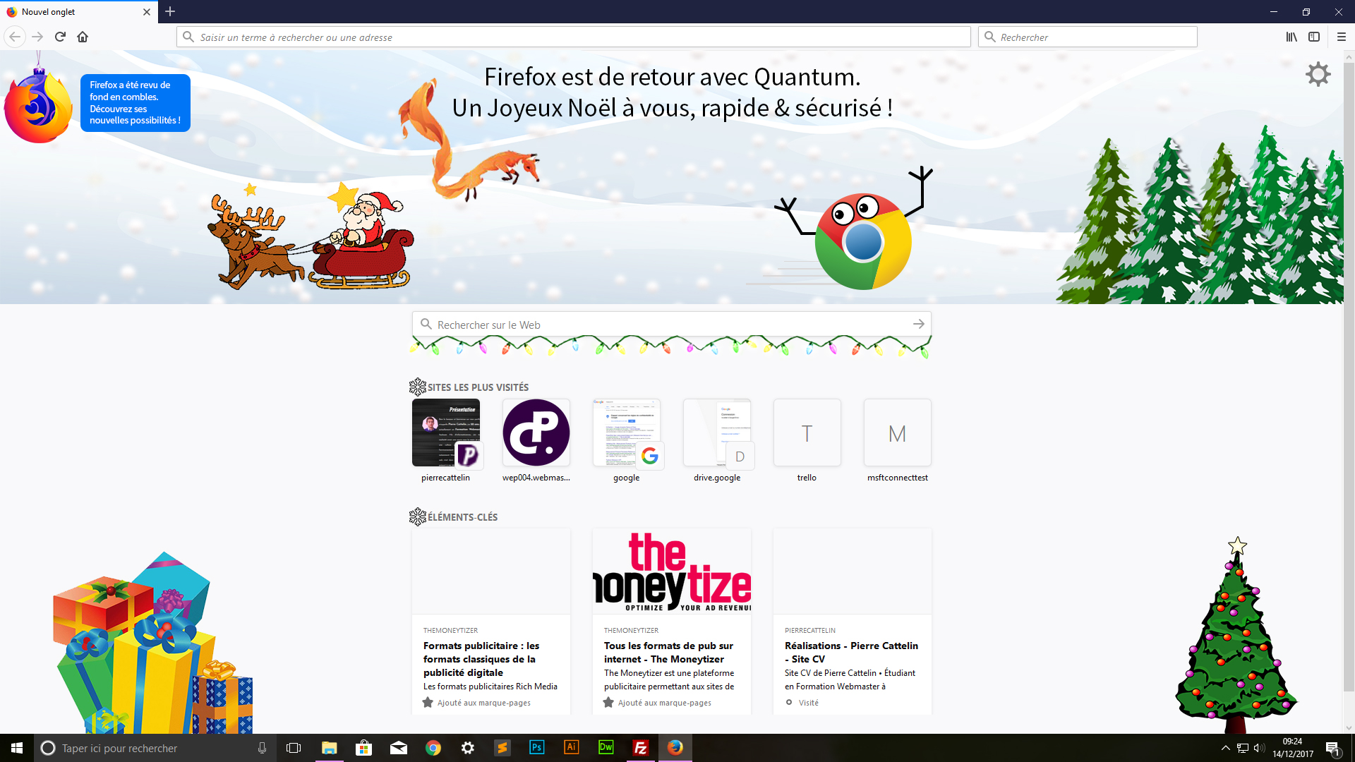 Proposition de page d'accueil de Mozilla Quantum pour Noël