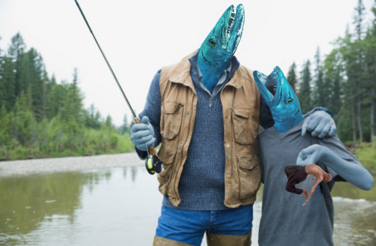 Deux poissons avec l'humain qu'ils viennent de pêcher